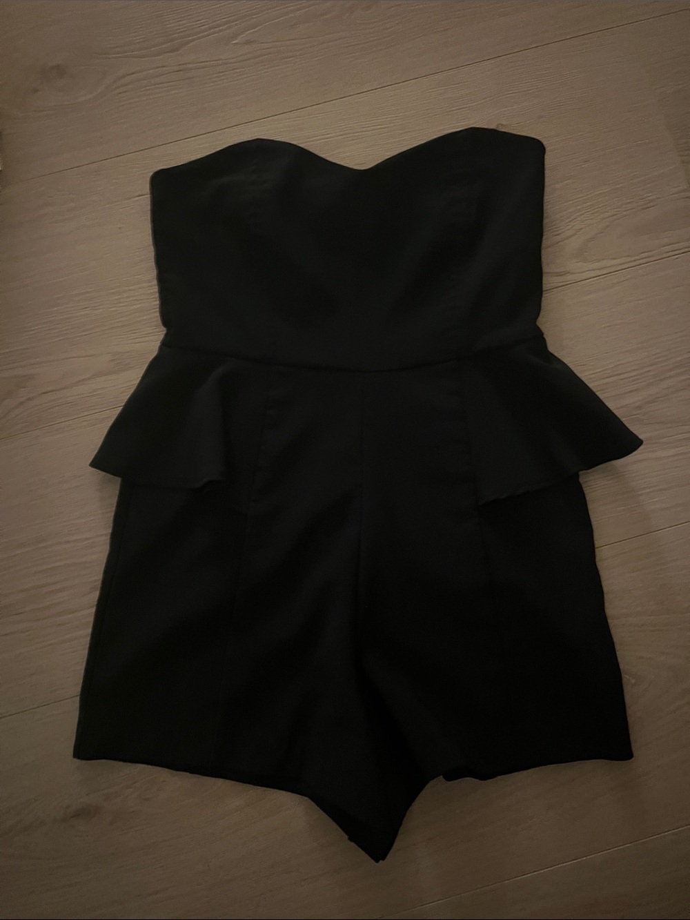 Strapless Black Peplum Romper